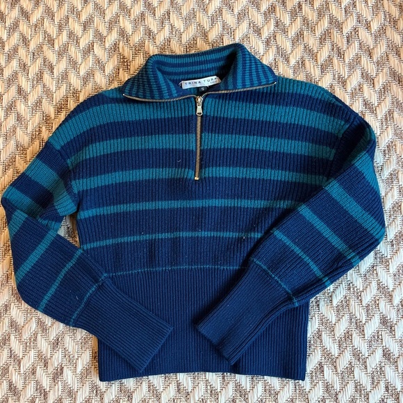 Trina Turk Sweater - Women's Small Navy Blue Green - Zip Turtleneck Pullover - Picture 3 of 12